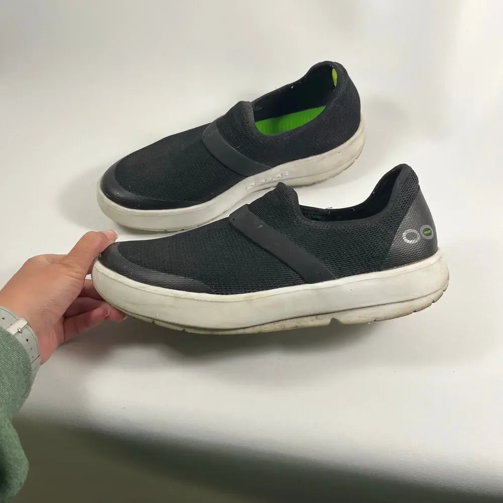 Oofos Oomg Low Recovery Sneakers Womens 11 Black Mesh Comfort Casual Slip On